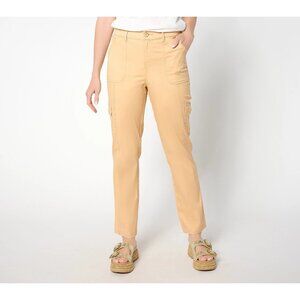 Belle by Kim Gravel Tall Utility Stretch Cropped Cargo Pant 10 Safari Tan NEW
